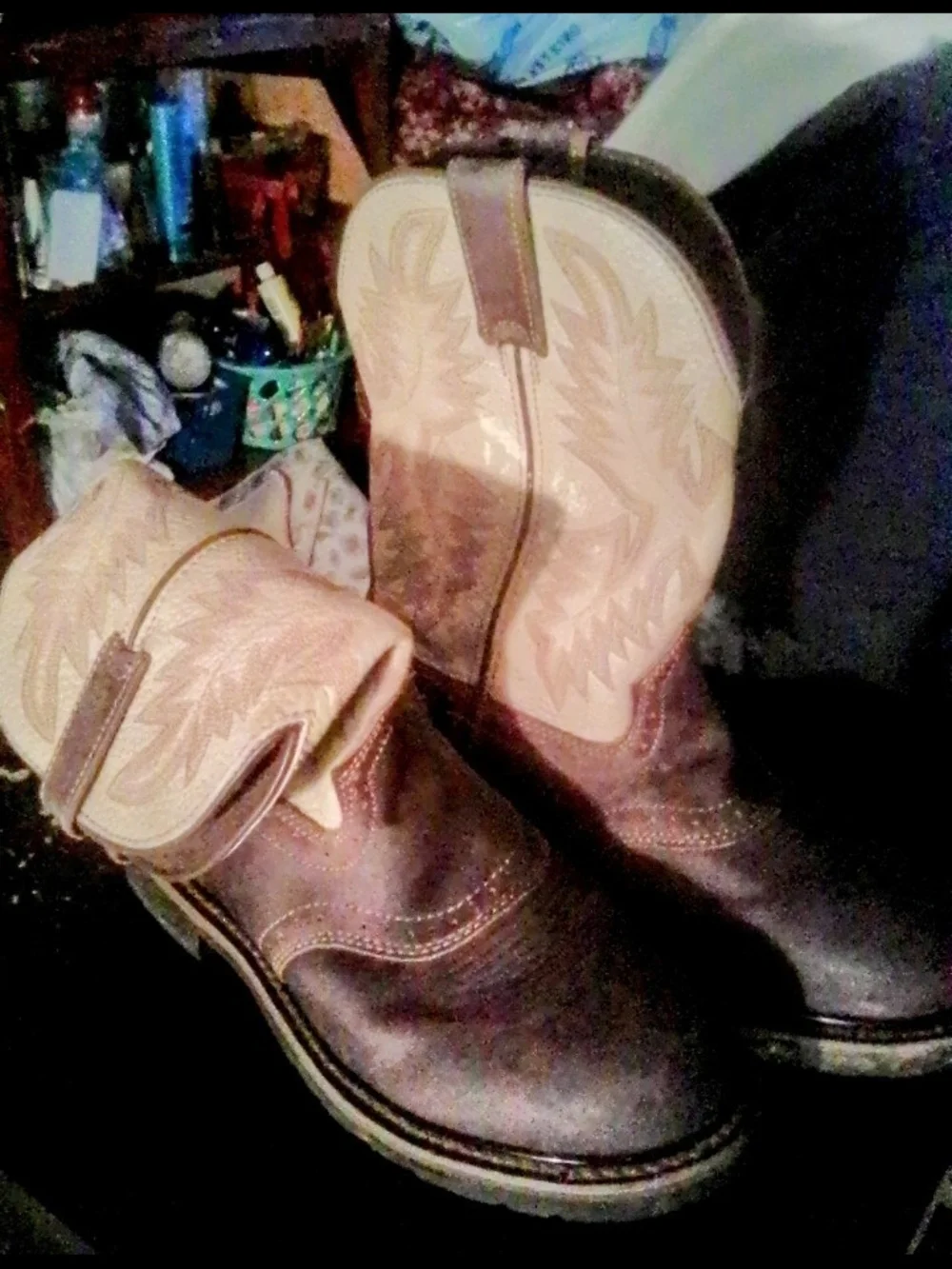 Men's Justin Two-Tone Brown & Cream Western Work Boots